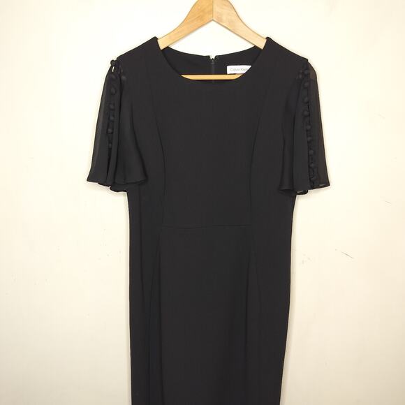 Calvin Klein Black Chiffon Sleeve Dress Sheath - Picture 3 of 11